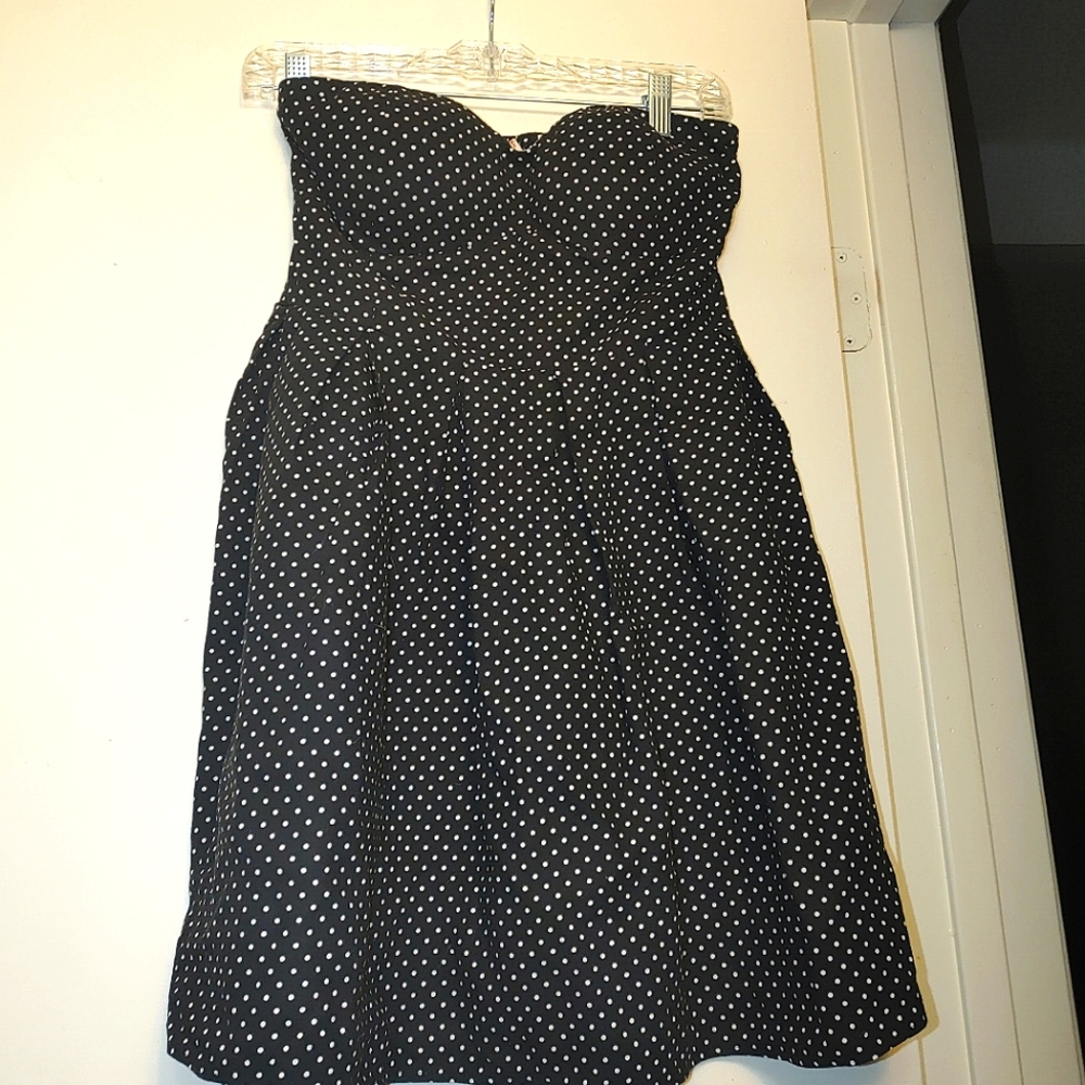 Derek Heart Strapless Polka Dot Dress, Size Large, fit and flare.